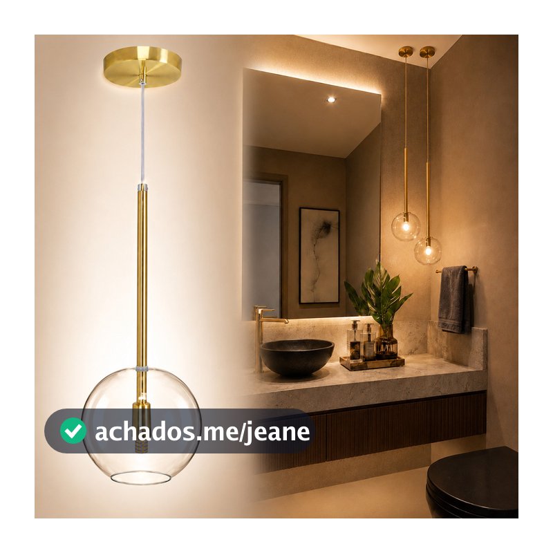 Pendente Lux Dourado Globo Vidro Cristal + Led