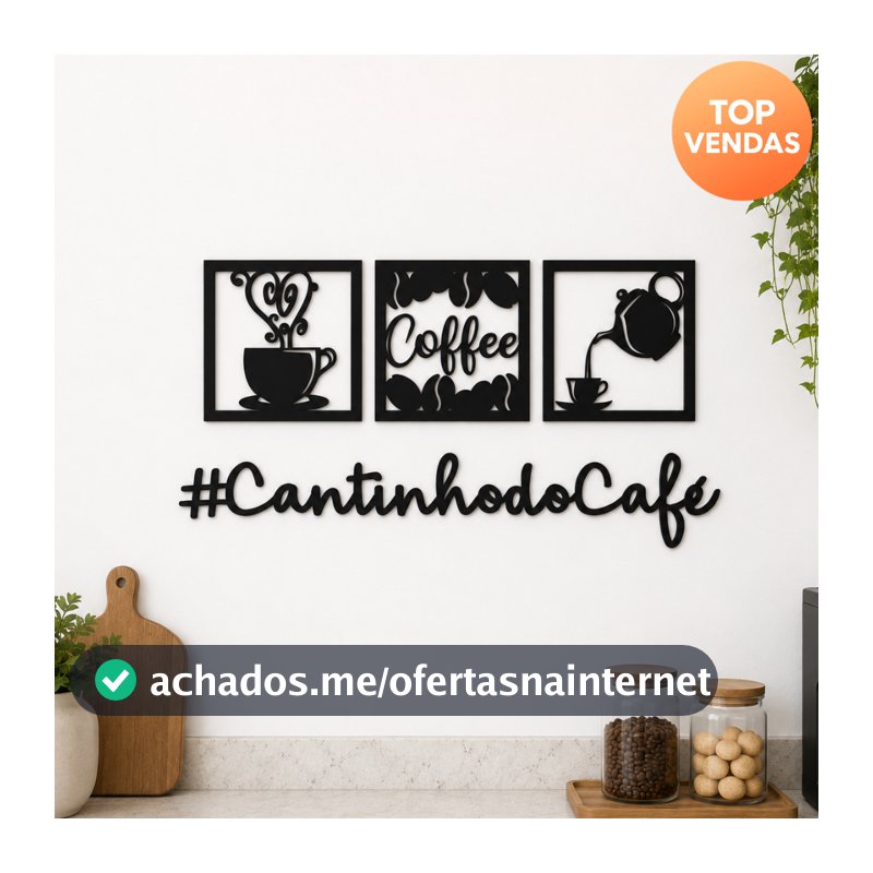 Kit 3 Quadros Cantinho do café cozinha + frase de parede #cantinho do café Minimalista Mdf