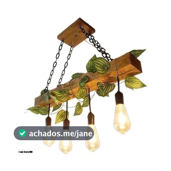 Luminária Lustre Pendente Rústico Madeira Maciça 70cm 4 Bocais E27 Bivolt - Pó de Madeira