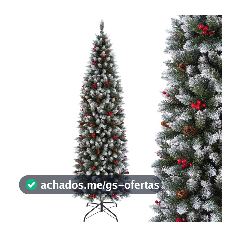 Arvore de Natal Pinheiro Slim Nevada 1,5m 1,8m 2,1m 300 600 800 Galhos Decoração Natalina Frutas