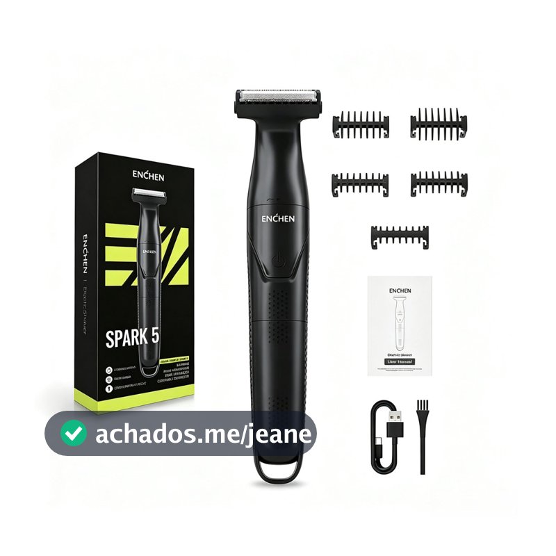 Aparador de Pelos Corporal Enchen Spark 5 Barbeador Elétrico Masculino 5 em 1 T-Blade 0,2mm Seco e Molhado