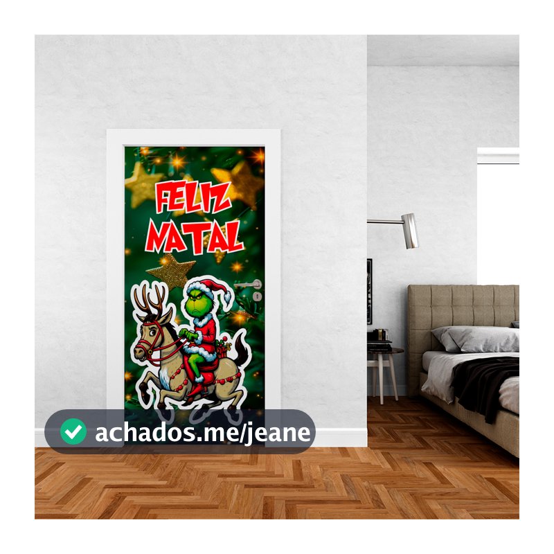 Capa De Porta de Casa Em Tecido Decoração Feliz Natal Grinch Rena Fred 0,85x2,10m Veste Fácil