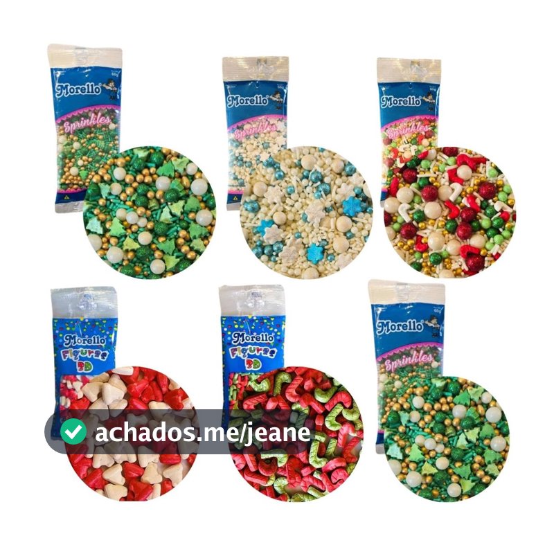 Confeitos De Natal Sprinkles Comestíveis Natalinos 60g De Açúcar Para Bolos Doces Brigadeiros