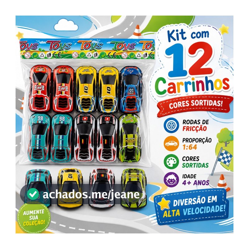 Kit 12 Carrinhos Sortidos Brinquedo Infantil 1:64 Miniaturas de Carro Infantil Colecionável Modelos Variados
