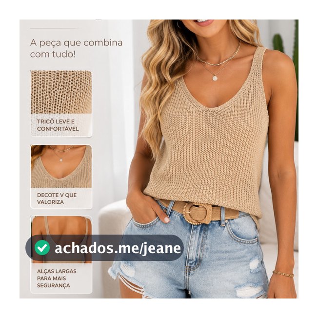 Blusa Regata Feminina em Tricô Fang Decote V – Elegância Atemporal e Conforto Premium
