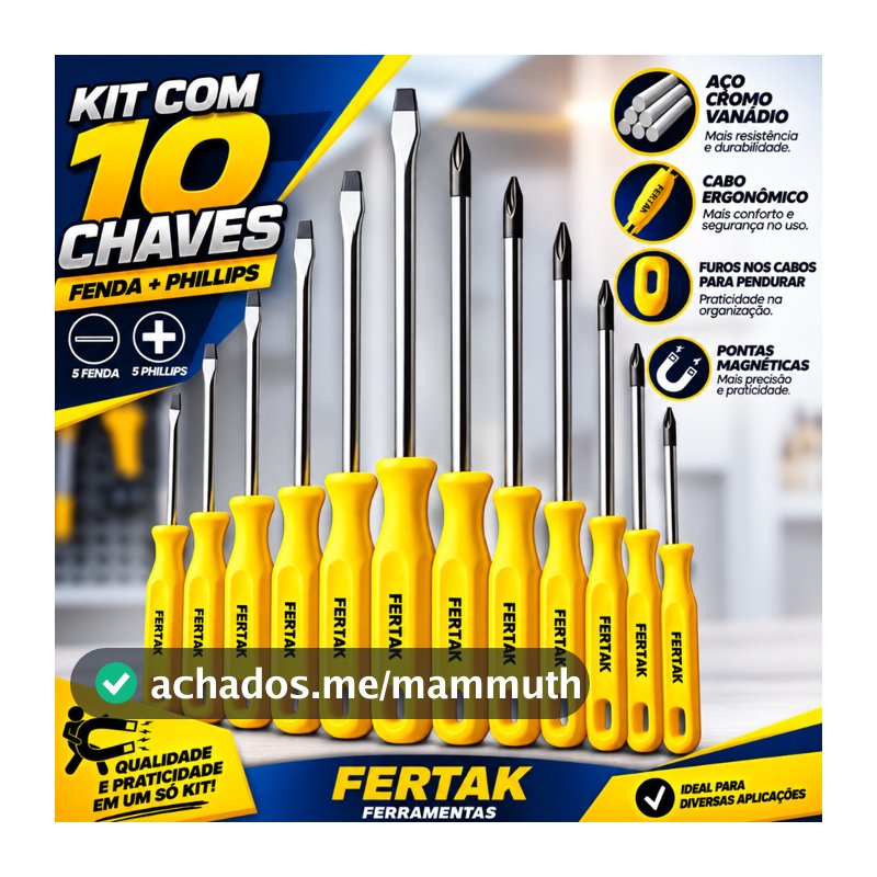 Kit 10 Chave de Fenda E Phillips Profissional Jogo De Chaves Magnéticas Resistente Envio Imediato