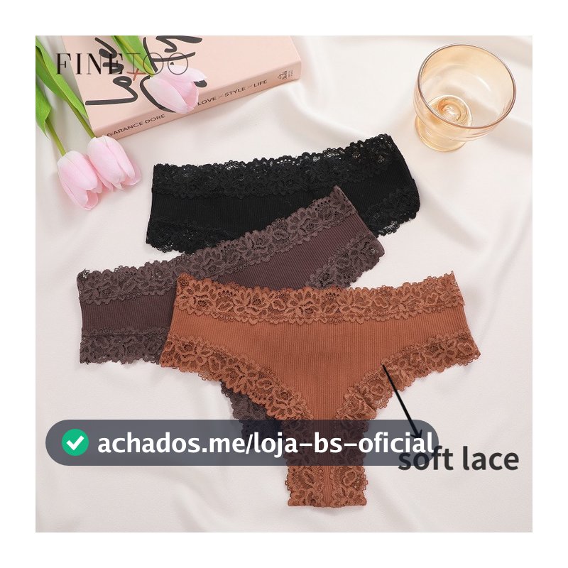 Finetooo Calcinha De Renda Para Mulheres Confortável Lingerie De Algodão Feminina Tangas Floral