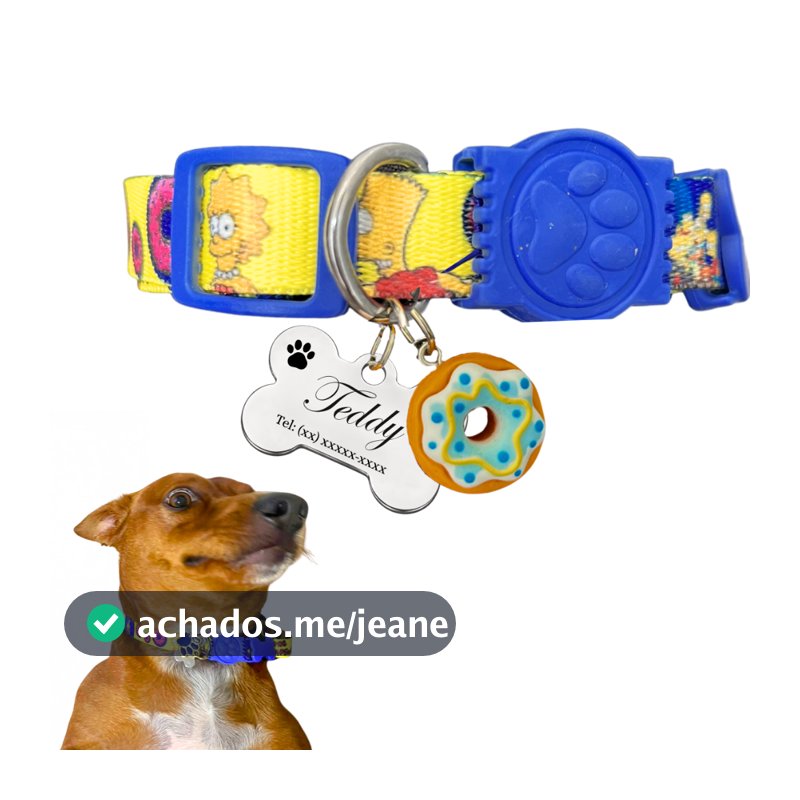 Coleira Com Pingente Plaquinha de Identificação Para Cachorro e Gato Personalizado Com Nome e Telefone