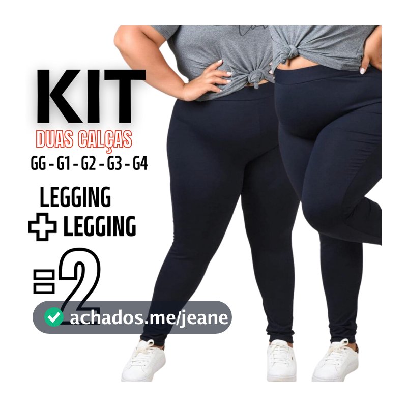Kit 2 Calças Legging Plus Size Feminina Leg Suplex Zero Transparência Cintura Alta Levanta Bumbum