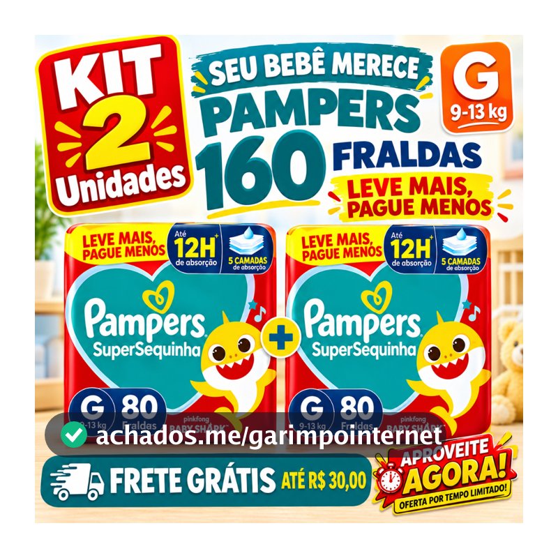 Fralda Pampers TAM G - Kit 2 Pacotes Total 160 Fraldas