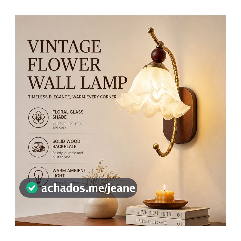 Vintage Retro Flor Lâmpada De Parede Madeira Maciça Abajur Vidro Luz Quente Para Quarto Cabeceira Sala Estar Decoração