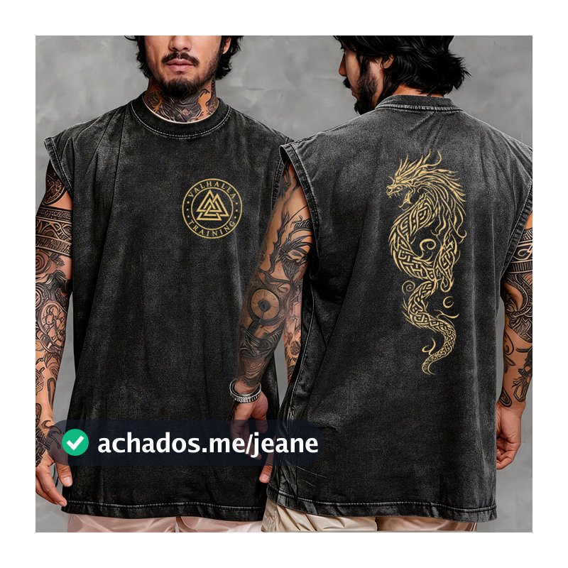 Regata Machão Oversized Longline Viking Runas Antigas Valhalla Training Dragon Symbol Vintage Street Japan Y2k