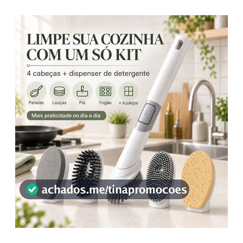 Escova De Limpeza Cozinha 4 Em 1 Com Dispenser De Detergente Para Panelas Louças Pia