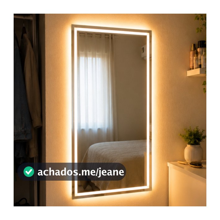 Espelho Grande com Led 3 cores e Touch Jateado Fino 70 x 50 cm Lapidado para Banheiro e Decoração