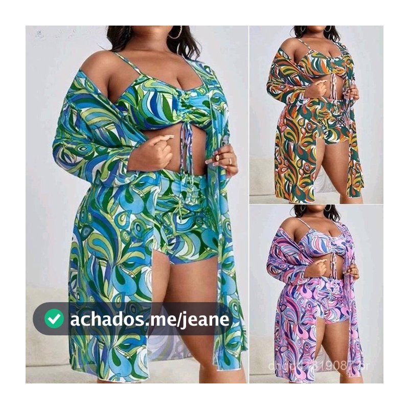 Biquíni Maiô Plus Size 3 em 1 Tamanhos Extra Grandes 44 ao 52 Gordinhas Roupa de banho Conjunto de três peças Com Bojo B
