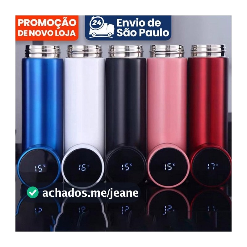 Kit 10 Garrafa Térmica Em Aço Inox Com Termômetro Digital 500ml Led colorido st-015