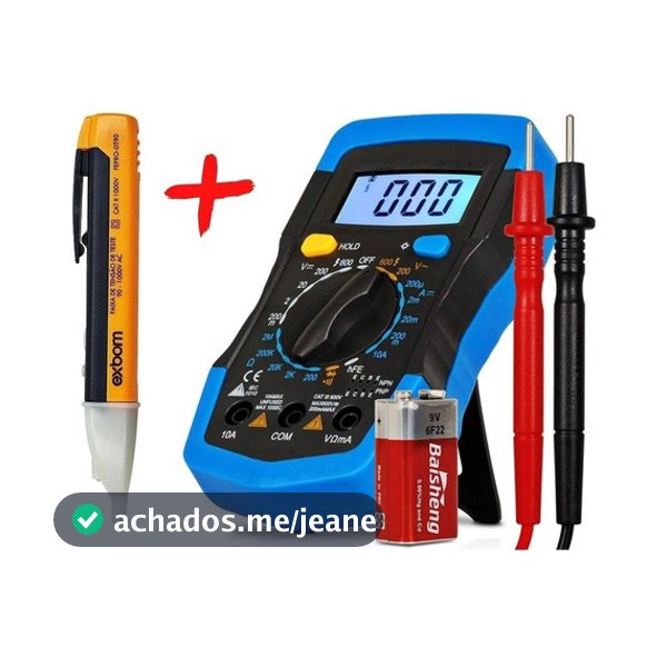 Multímetro Digital Profissional Tela Lcd Iluminada + Caneta Detectora De Energia Elétrica