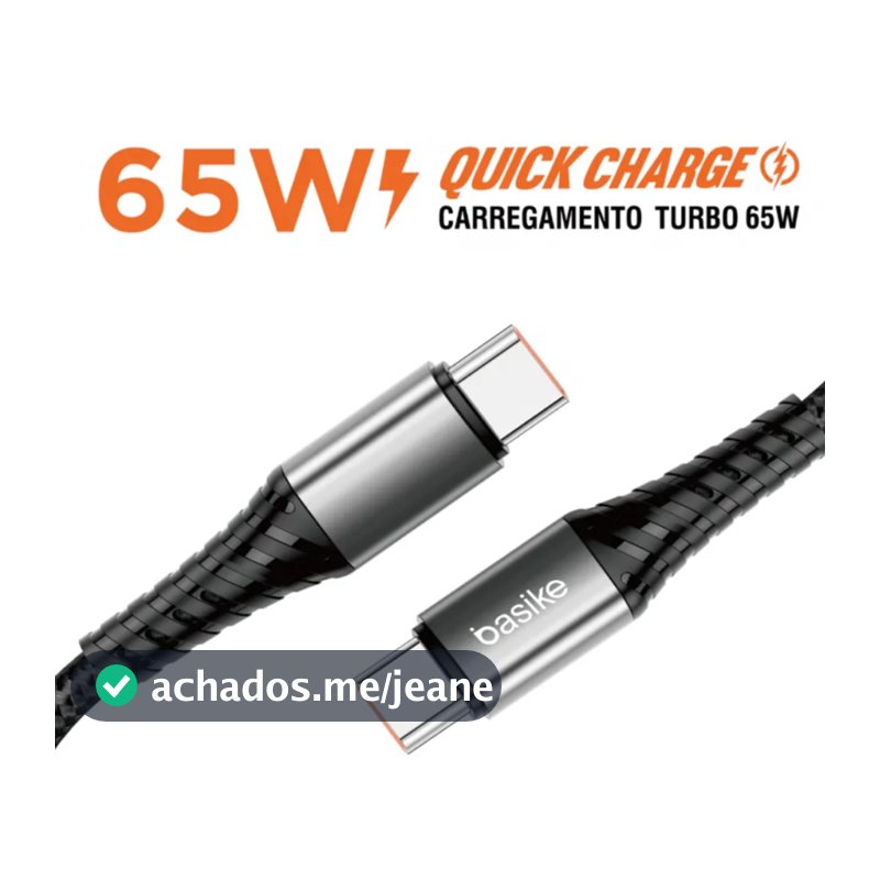 Cabo Carregador Turbo Com Display Digital Usb-c / Usb-c 65w