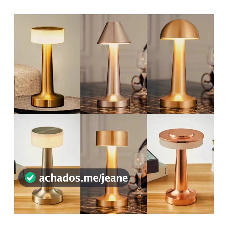 Luminaria Abajur de Mesa Cogumelo Candeeiro Dourado 3 Tons de Luz Bateria Recarregável USB ENVIO IMEDIATO