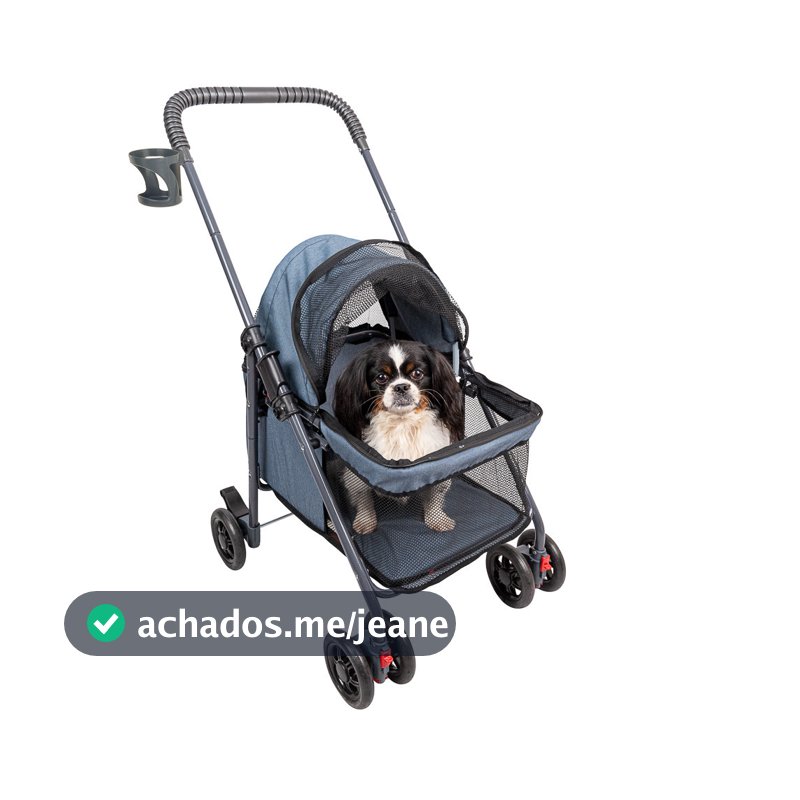 Carrinho de passeio pet para cães e gatos até 15kg com porta copo, 2 guias para pet de pequeno porte