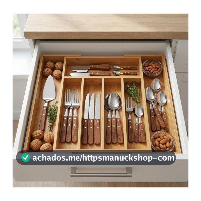 Organizador De Talheres Gaveta Bambu Extensível 7 Divisórias