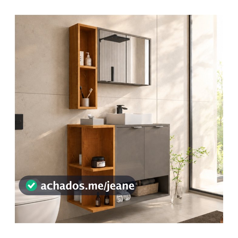 PROMOÇÃO  Gabinete Banheiro Completo Ibiza com Cuba Elevada, 2 Portas, Armário Espelheira e Nichos Laterais (avulsos)