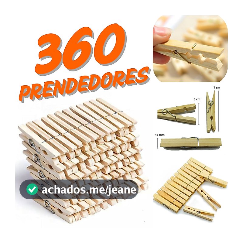 Prendedor de Roupa de Madeira KIT 60/120/180/360 Prendedores de Madeira Super Reforçados  ENVIO FULL