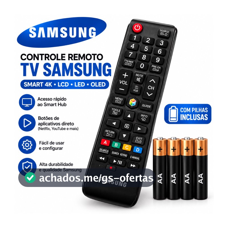 Controle Remoto para TV Samsung Smart 4K LCD LED OLED com Pilhas Smart Hub Universal Compatível