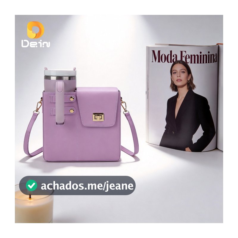 Bolsa Feminina com Porta Copo Grande Transversal Couro PU Moda Elegante Compacta