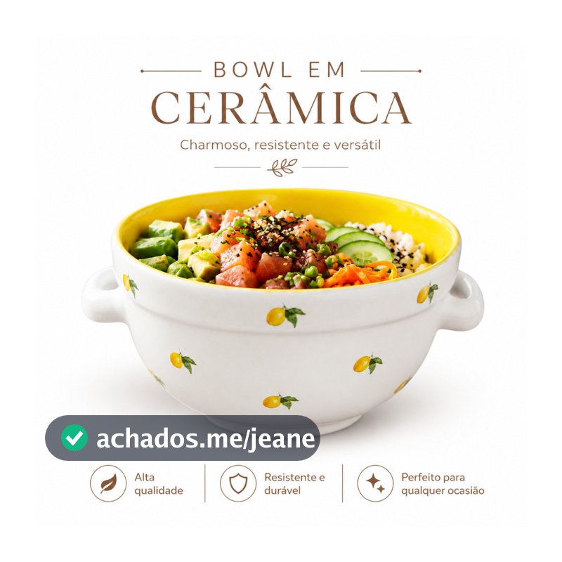 Bowl de Cerâmica com Alças Estampa Limão Siciliano Tigela para Sopa Açaí Cereais Salada 540ml Frete.