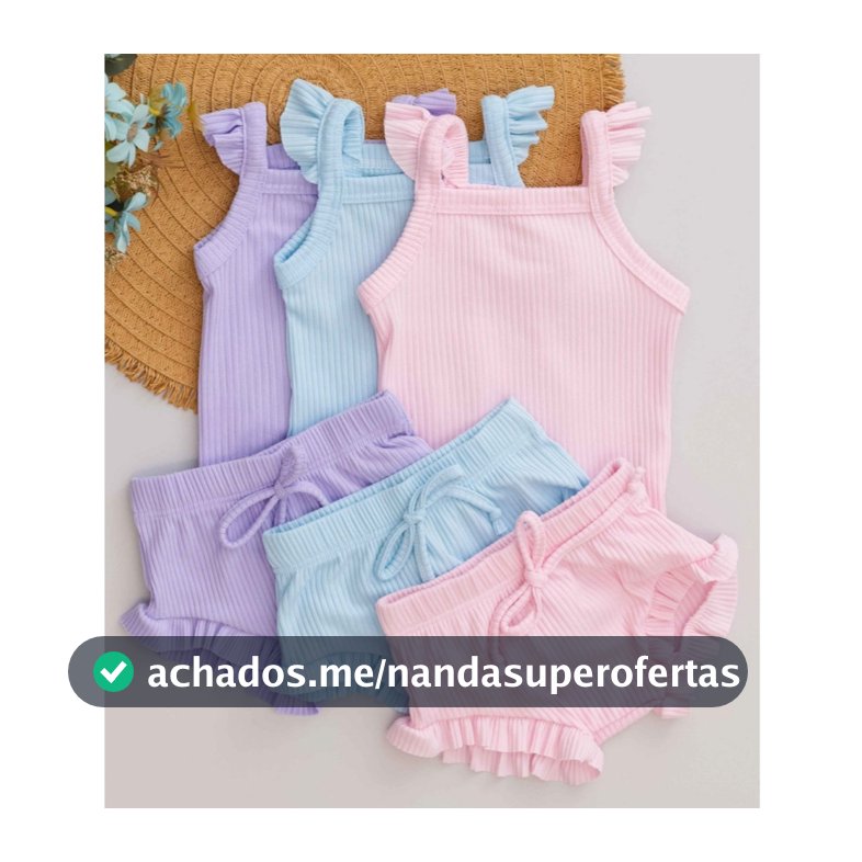 Kit Bebê 3 Conjuntos Verão Infantil Fresquinho Menina Canelado Body e Tapa Fralda Babado
