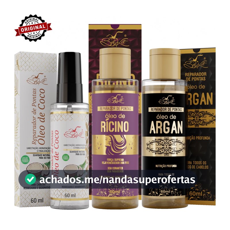Kit Óleos Para Cabelo Reparadores Capilares BELKIT | Óleo de Argan, Óleo de Coco e Óleo de Rícino