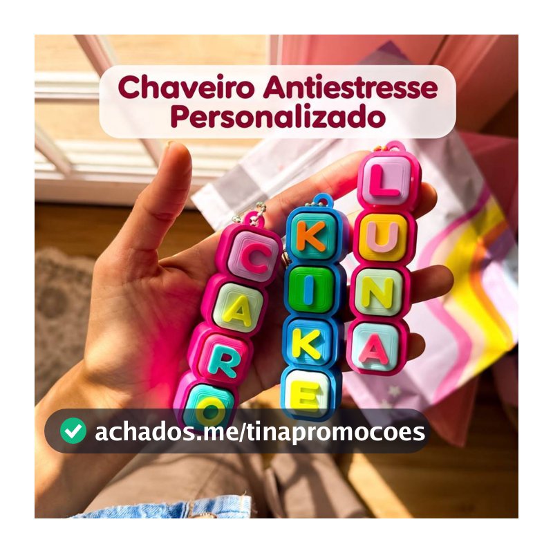 Chaveiro Antiestresse Personalizado com Nome | Fidget Clicker com Teclas Clicáveis – Kits 1, 2, 4, 6