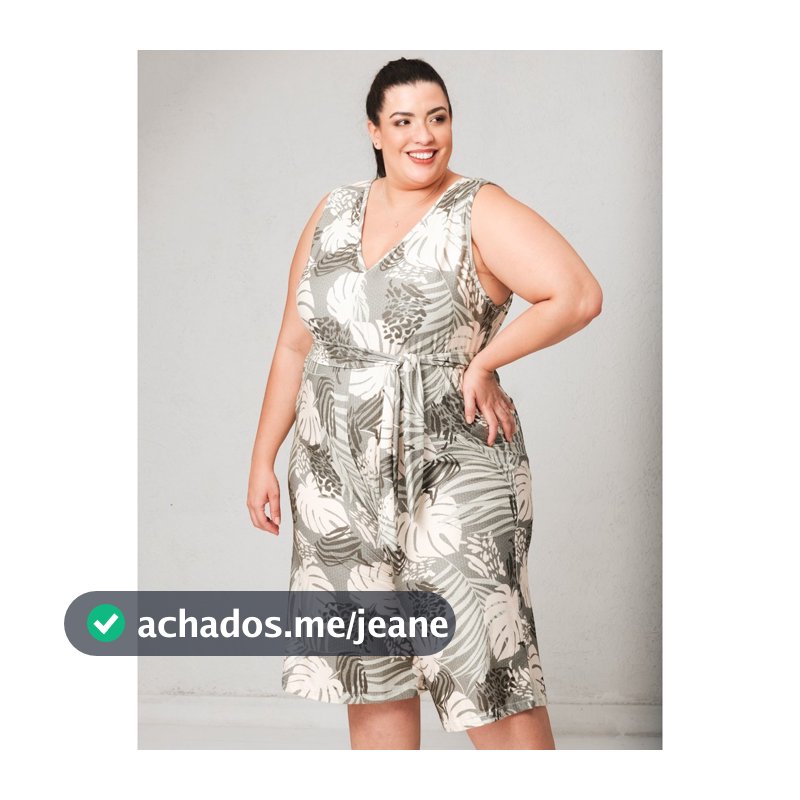 Macacão Plus Size Pantacourt Estampa Folhagem Verão RF: 58