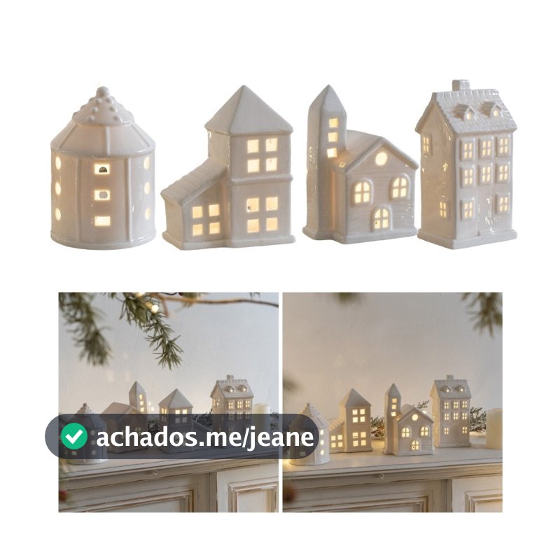 yu Porcelanas Casa De Vila Em Miniatura Com Luz LED Cerâmica Brilhante Estatueta Decoração De Mesa De Natal Orname