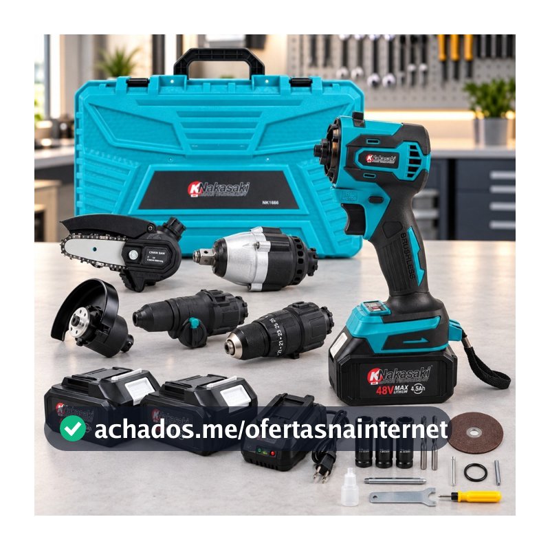 Kit Ferramentas 5 em 1 Nakasaki Baterias 48V Brushless Furadeira Martelete Motosserra Chave Impactoo