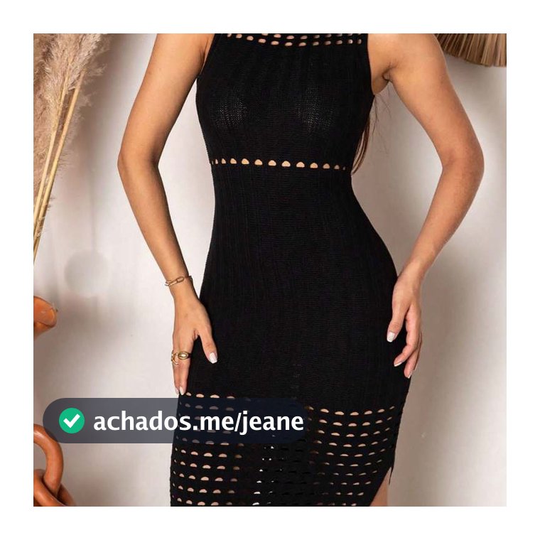 Vestido Midi Tubinho Tricot Modal Furadinho Sem Manga com Fenda Lateral Forrado Moda Verão
