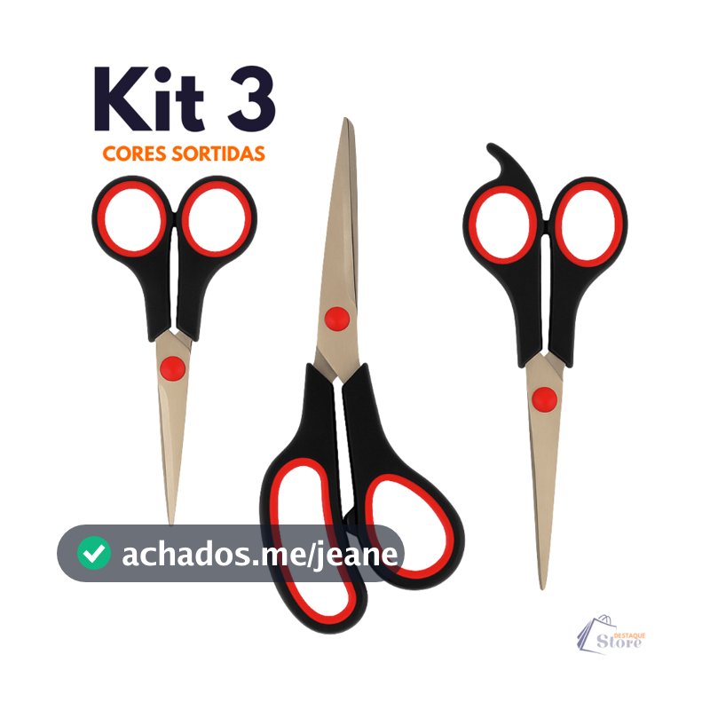 Kit 3 Tesouras Aço Inox Multiuso Domestico Costura Artesanato Profissional