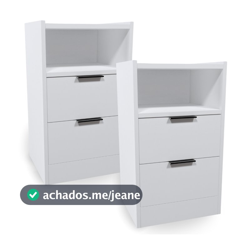 Kit 2 Mesas de Cabeceira com 2 Gavetas e Nicho 100% MDF Branca Alta 65cm Para Quarto Casal - Já Montada