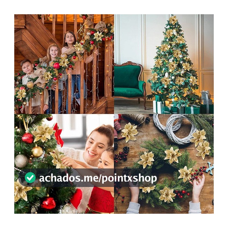 20/10Pcs Flores De Natal Artificiais Glitter árvore de Natal Falsas  Feliz Árvore Decorações Festa Ornamentos Novo