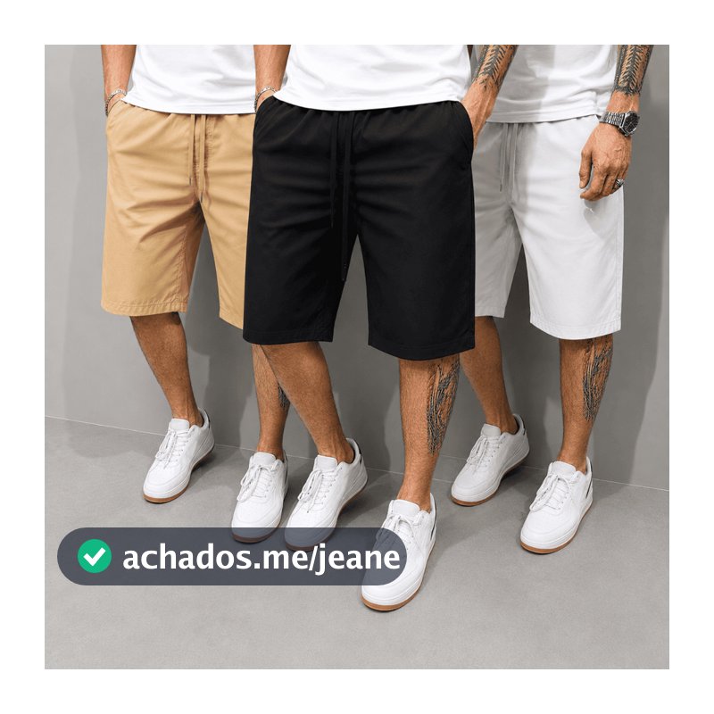 Bermuda Sarja Masculina Premium Slim Fit com Elastano Confortável Casual Cores Preta Bege Gelo Marrom