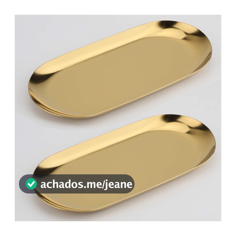 Bandeja Aco Inoxidavel Luxo Decorativa para Jóias Alimentos Dourado