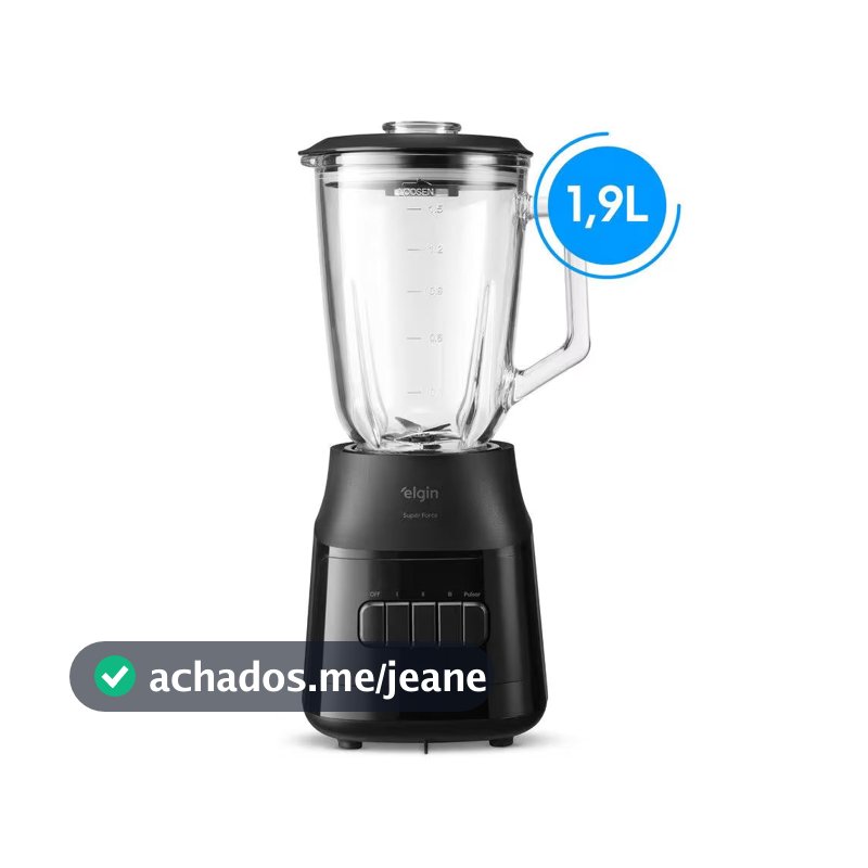 Liquidificador Super Force Preto 900W 3 Velocidades Jarra de Vidro 1,9L Função Pulsar Elgin