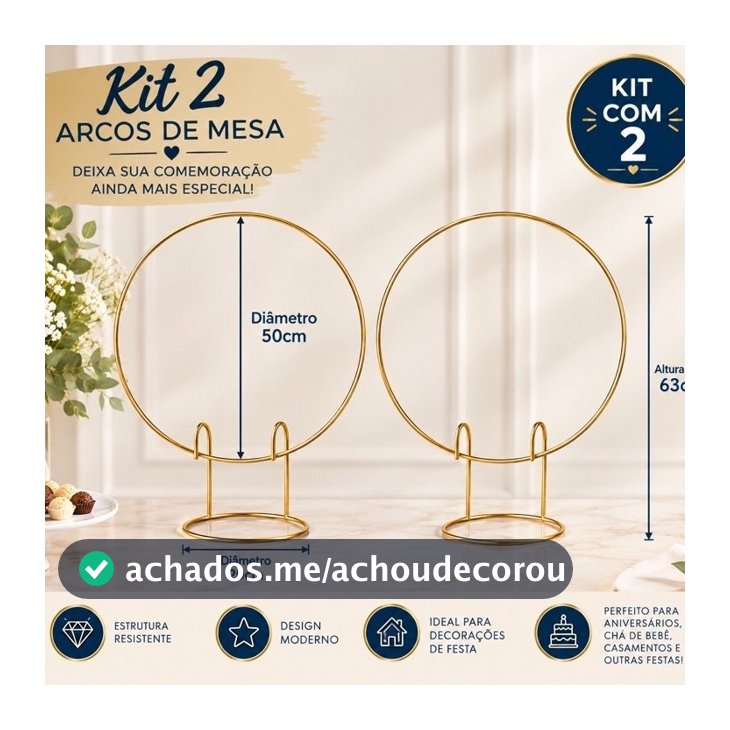 Kit 2 Arco 50x50 Dourado Premium Grande Para Festa Aniversário Buffet Casamento