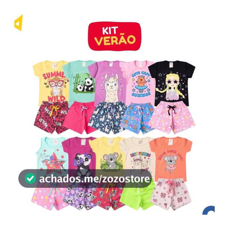 Kit 6 Peças Roupa Infantil Menina Conjunto Verão Algodão 3 Camisetas + 3 Shorts