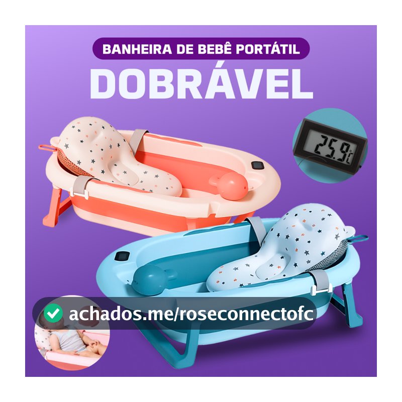 Banheira Azul ou Rosa para bebe com termômetro digital + almofada + chuveirinho de mão Dobrável