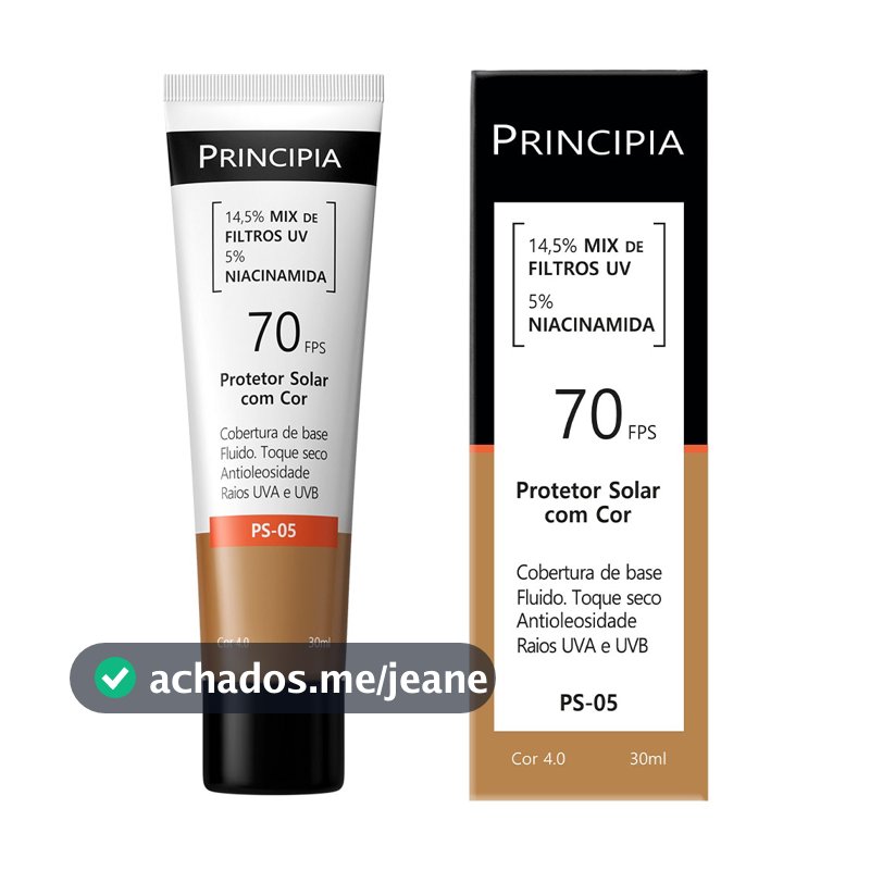 Principia Protetor Solar PS-05 Cor 4.0 c/ 14,5% Mix de Filtros UV + 5% Niacinamida FPS 70 - 30ml