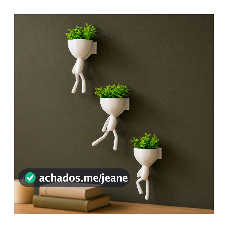Kit 3 Mini vasos Alpinistas com flor planta artificial vasos cachepot decorativos para sala casa decorar enfeite