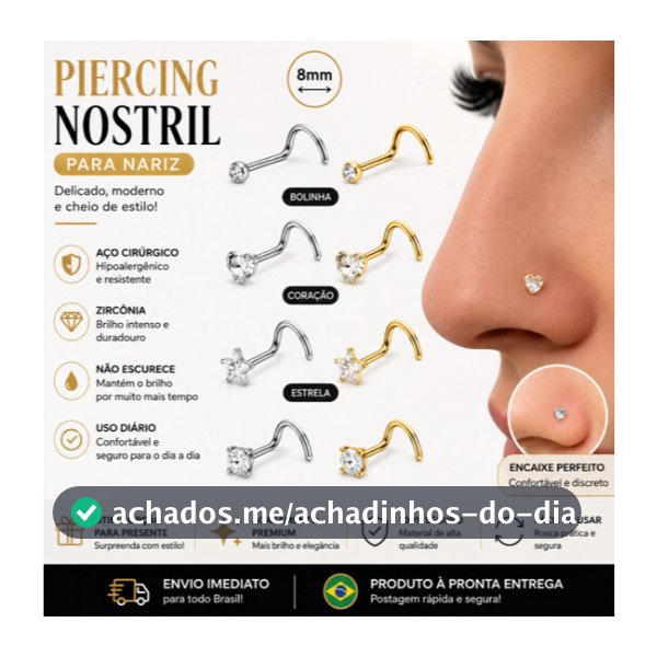 Piercing Nariz Nostril Aço Inox com Zircônia Bolinha Estrela Coração Antialérgico Brilhante Resistente