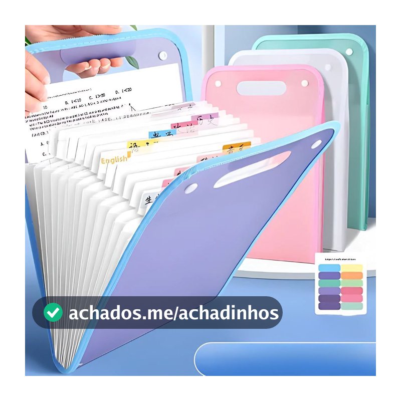 Pasta Sanfonada A4 12 Divisórias com Elástico em Polipropileno Escolar e Escritório